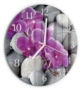 Skleněné hodiny na stěnu Orchidejové kameny zsob-fi30-00087283