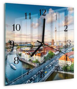 Skleněné hodiny na stěnu Městská řeka zskc-30x30-00177405