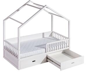 Dětská postel Winter ve tvaru domečku, bílá borovice