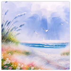 Obraz - Romantická pláž, olejomalba (30x30 cm)