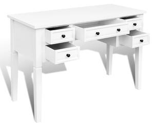 Bílý psací stůl s 5 zásuvkami