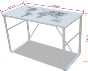 Obdélníkový psací stůl se vzorem mapy | bílý