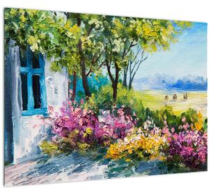 Obraz zahrádky před domem, olejomalba (70x50 cm)