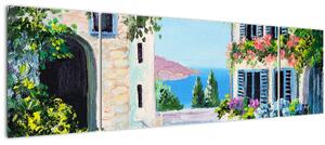 Obraz - Řecká ulička, olejomalba (170x50 cm)
