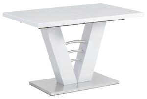 Rozkládací jídelní stůl 120+40x80 cm, bílý lesk / broušený nerez - HT-510 WT