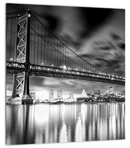 Obraz - Most Benjamina Franklina, Filadelfie, černobílý (30x30 cm)