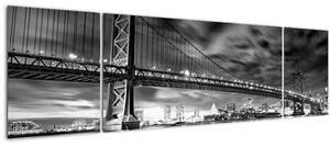 Obraz - Most Benjamina Franklina, Filadelfie, černobílý (170x50 cm)