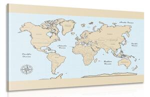 Obraz mapa světa s béžovým okrajem Varianta: 90x60