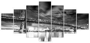Obraz - Most Benjamina Franklina, Filadelfie, černobílý (210x100 cm)
