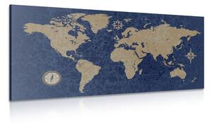 Obraz mapa světa s kompasem v retro stylu na modrém pozadí Varianta: 120x60
