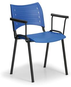 Plastová židle SMART - černé nohy s područkami, modrá
