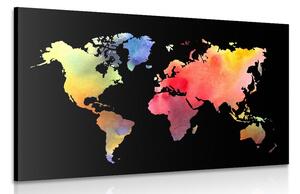 Obraz mapa světa v akvarelu na černém pozadí Varianta: 90x60