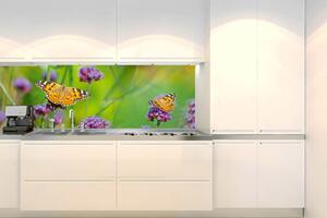 DIMEX | Fototapeta do kuchyně Motýli KI-180-113 | 180 x 60 cm | zelená, fialová, oranžová