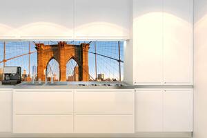 DIMEX | Fototapeta do kuchyně Brooklyn Bridge KI-180-116 | 180 x 60 cm | modrá, oranžová, hnědá