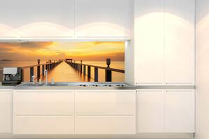 DIMEX | Fototapeta do kuchyně Dřevěný most KI-180-114 | 180 x 60 cm | žlutá, oranžová, hnědá