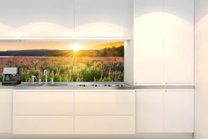 DIMEX | Fototapeta do kuchyně Západ slunce na louku KI-180-145 | 180 x 60 cm | zelená, fialová, žlutá