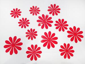 3D květy na zeď červené 12 ks 6 až 12 cm