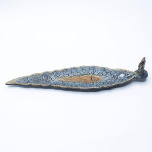 Ganéša s listem - kovový stojánek na vonné tyčinky - feng shui - modrý