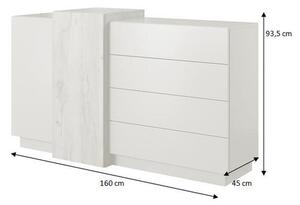 Komoda Duras (2x dveře, 4x zásuvka, lamino, bílá/hnědá)