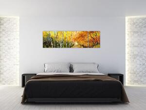 Obraz - Romantická alej podél vody, olejomalba (170x50 cm)