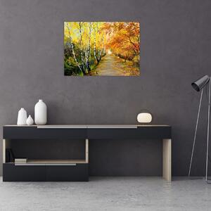 Obraz - Romantická alej podél vody, olejomalba (70x50 cm)