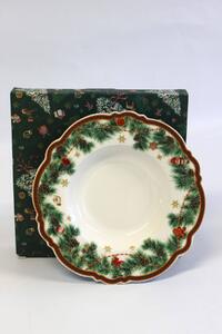 Zeleno červený vánoční talíř hluboký 23cm