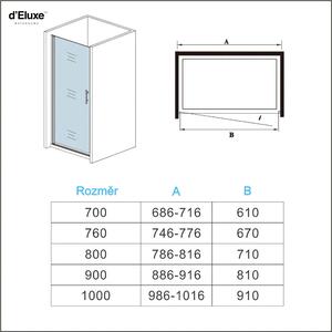 D‘Eluxe Sprchové dveře SINGLE W32Z 76x185cm, pivotové, čiré sklo, EasyClean, 6mm