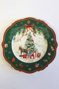 Zeleno červený vánoční talíř dezertní 20cm