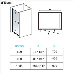 D‘Eluxe Sprchové dveře SINGLE D99D 80x200cm, pivotové, čiré sklo, EasyClean, 8mm