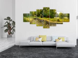 Obraz - Řeka u lesa, olejomalba (210x100 cm)