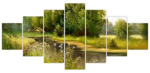 Obraz - Řeka u lesa, olejomalba (210x100 cm)