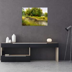 Obraz - Řeka u lesa, olejomalba (70x50 cm)