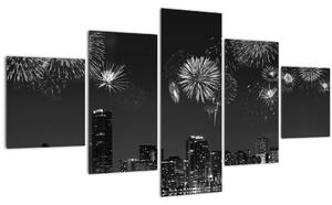 Obraz - Ohňostroj v Miami, černobílá (125x70 cm)