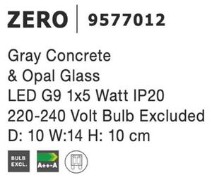 Nova Luce Nástěnné kulaté světlo Zero - 5 W, G9, bílé sklo a šedý beton NV 9577012