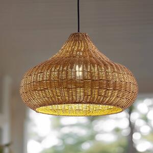 Lucande Venkovní závěsná lampa Taniola, 1 světlo, béžová, ratan, IP44, stmívatelný, Světlé dřevo, Dřevo, Venkovský / rustikální