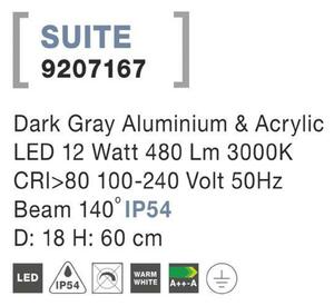 Nova Luce Zahradní lampa SUITE - 12 W, 480 lm, 3000 K, šedá NV 9207167