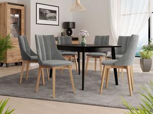 Rozkládací jídelní stůl se 6 židlemi NOWEN 2 - černý / přírodní dřevo / šedý