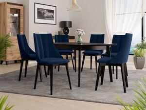 Rozkládací jídelní stůl se 6 židlemi NOWEN 2 - černý / modrý