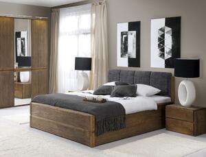 Dubová postel s úložným prostorem Atlanta - pálený dub, šedé čelo , Dub pálený, 140x200 cm