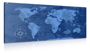 Obraz rustikální mapa světa v modré barvě Varianta: 120x60