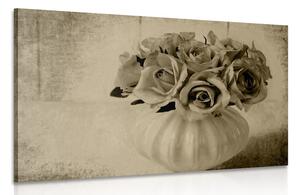 Obraz růže ve váze v sépiovém provedení Varianta: 60x40