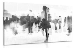 Obraz siluety lidí ve velkoměstě v černobílém provedení Varianta: 90x60