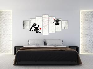 Obraz - Kresba telefonu na styl Banksyho (210x100 cm)