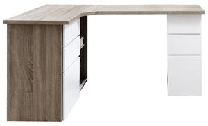 ROHOVÝ PSACÍ STŮL, barvy dubu, vysoce lesklá bílá, 101,5/145/76,60 cm Carryhome - Rohové psací stoly