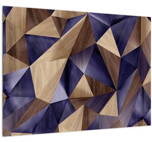 Skleněný obraz - 3D dřevěné trojúhelníky (70x50 cm)
