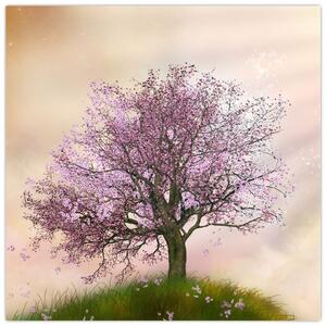 Obraz rozkvetlého stromu na vrcholku kopce (30x30 cm)