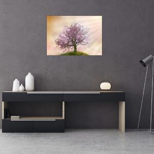 Obraz rozkvetlého stromu na vrcholku kopce (70x50 cm)