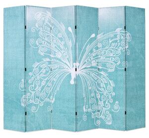Skládací paraván 228 x 170 cm motiv motýla modrý
