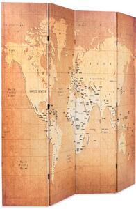 Skládací paraván 160 x 170 cm mapa světa žlutý