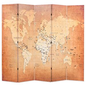 Skládací paraván 200 x 170 cm mapa světa žlutý